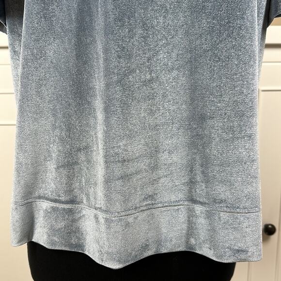 Anthropologie Krisha Blouse Top Velvet Mock Neck Short Sleeve Slate Blue Size L - Picture 10 of 16